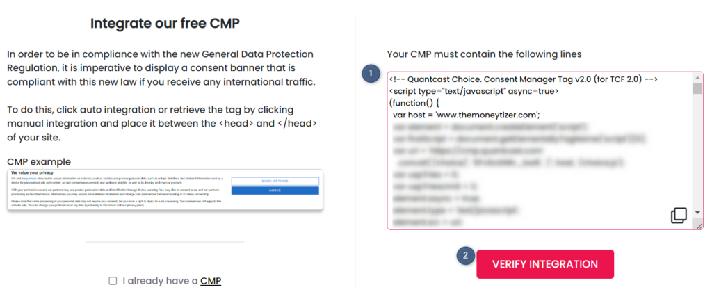 The Moneytizer CONSENT BANNER