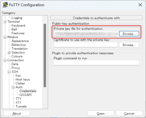 PuTTY Private key file for authentication
