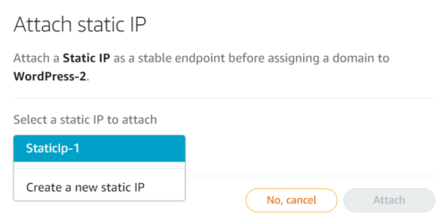 lightsail Attach static IP