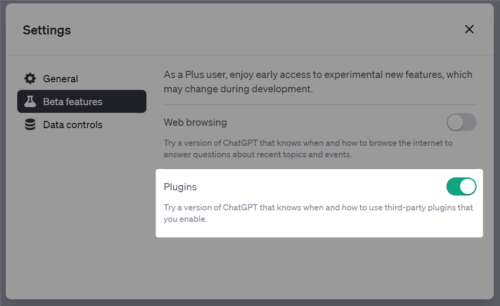 ChatGPT Settings Plugins