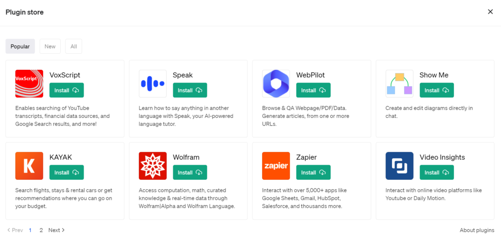ChatGPT Plugins store apps